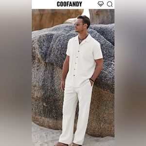 Coofandy Men's  XL White Short Sleeve lightweight, beach shirt new‎ with tags